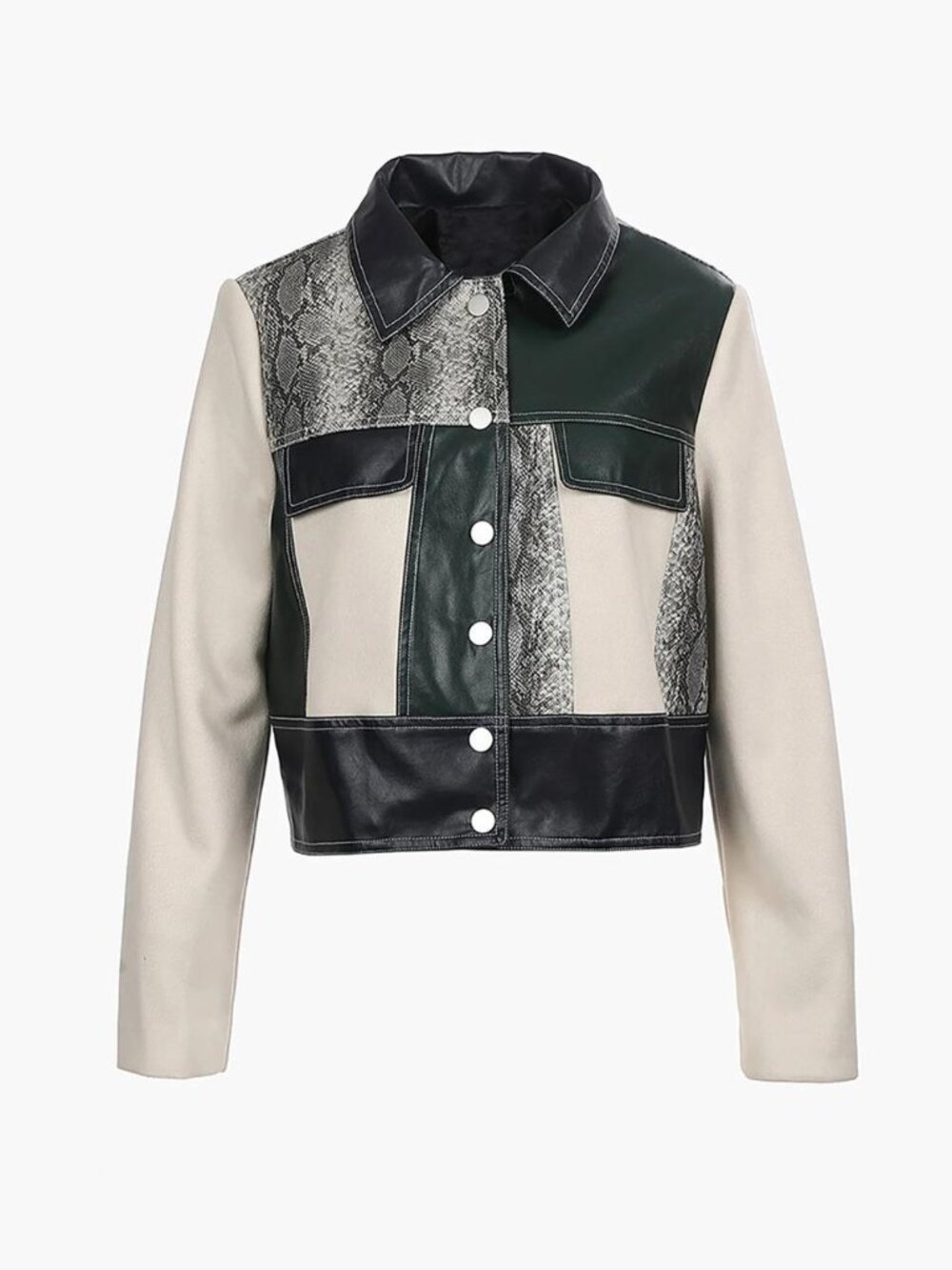 NWT patchwork cropped leather jacket